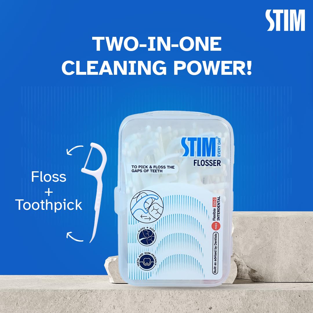 STIM Flosser | Removes Plaque and Food Between the teeth | Toothpick on the back side | Now with Improved Design (Pack of 2) - Image 7 thumbnail