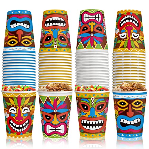 Yinder 60 Pieces Tiki Cups 9 oz Tiki Disposable Paper Cups Cute Party Decorations Summer Pool Party Decor for Kids Adults Beach Drinking Supplies(Hawaii)