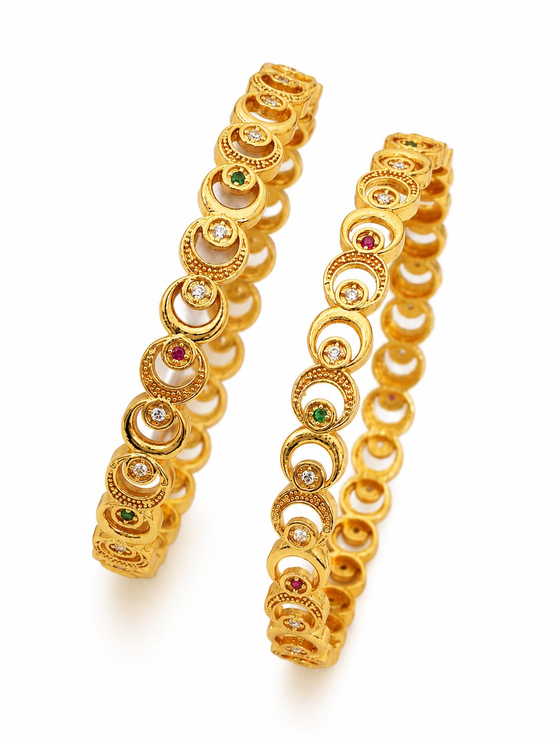 Elegant Gold Finish Stone Studded Bangles, Ethnic Fashion Jewellery for Women, Set of 2-image-13