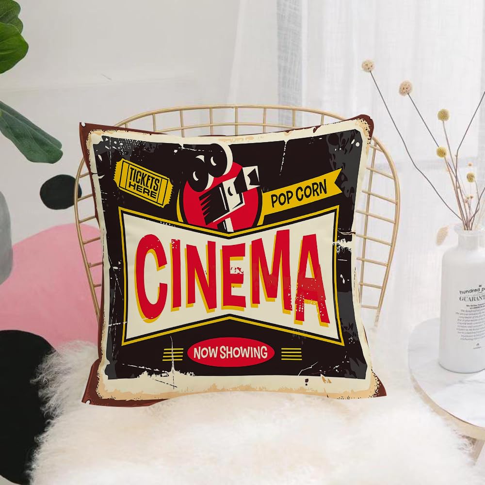 HYOSXW Cushion Cover,Throw Pillow Case Home Decorative for Living Room Bedroom Sofa Chair 16X16 Inch,Cinema retro tin signwith movie camera and cinema ticket on black background.,Pillowcase 40X40cm
