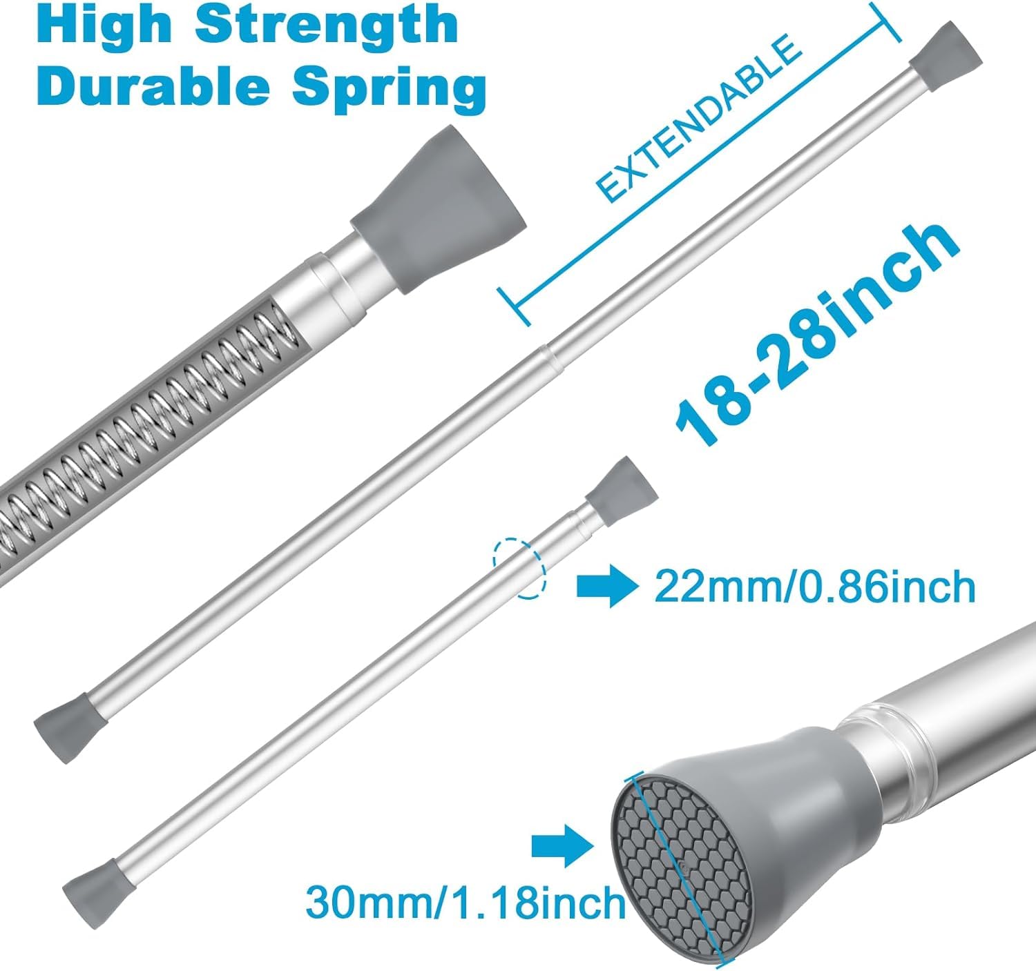 AIZESI Spring Tension Rod 40-70 CM 1pcs,Silver Adjustable Curtain Rod,Small Pressure Tension Rod,Non Slip Strong Tension Rods,No Drilling Stainless Steel Small Extendable Spring Rod - Image 3