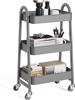 OLIXIS 3 Tier Utility Rolling Cart, Metal Mobile Storage Shelf with Lock...