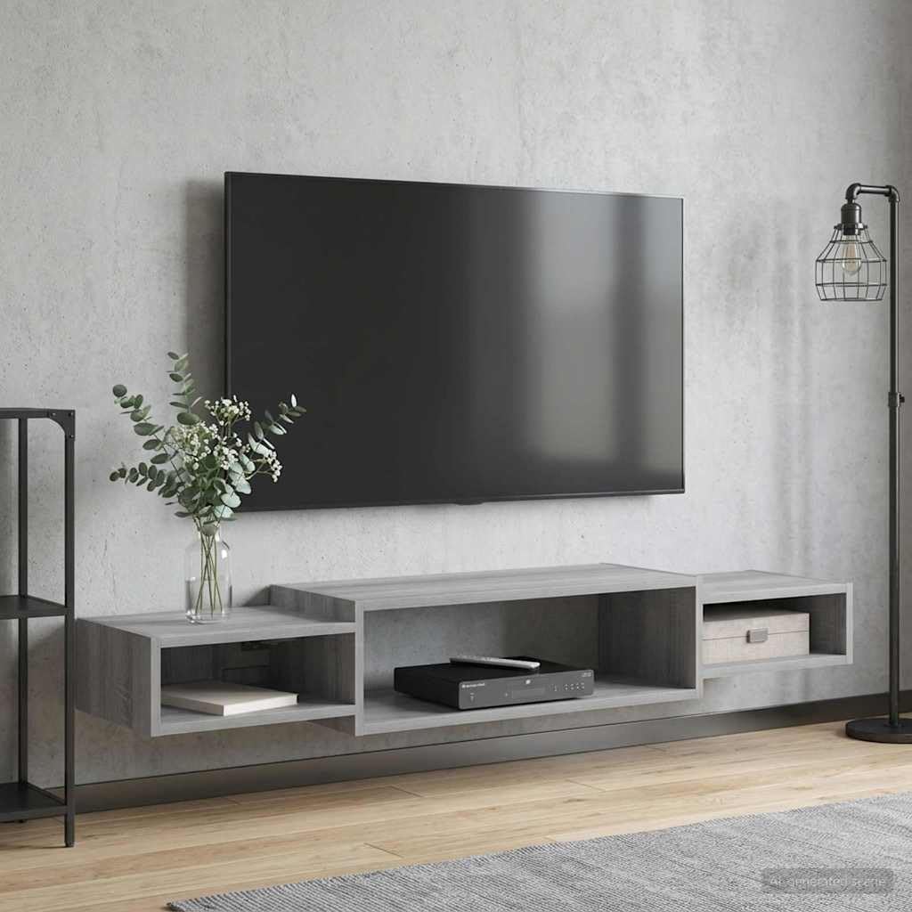 Makastle Wandmontierter TV-Schrank mit 3 Regalen aus Holzwerkstoff, Wandhalterung für Wohnzimmer, schwebendes Design, 140 x 28 x 21 cm, Rechteckig