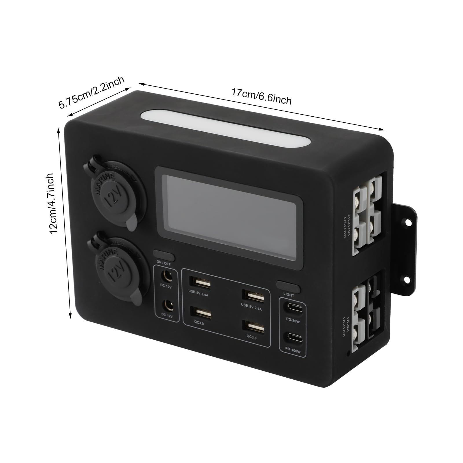 Mini Power Box - Estación de alimentación portátil con luces LED, LED, USB C y QC3.0, caja de distribución de energía portátil multifuncional para RV yates
