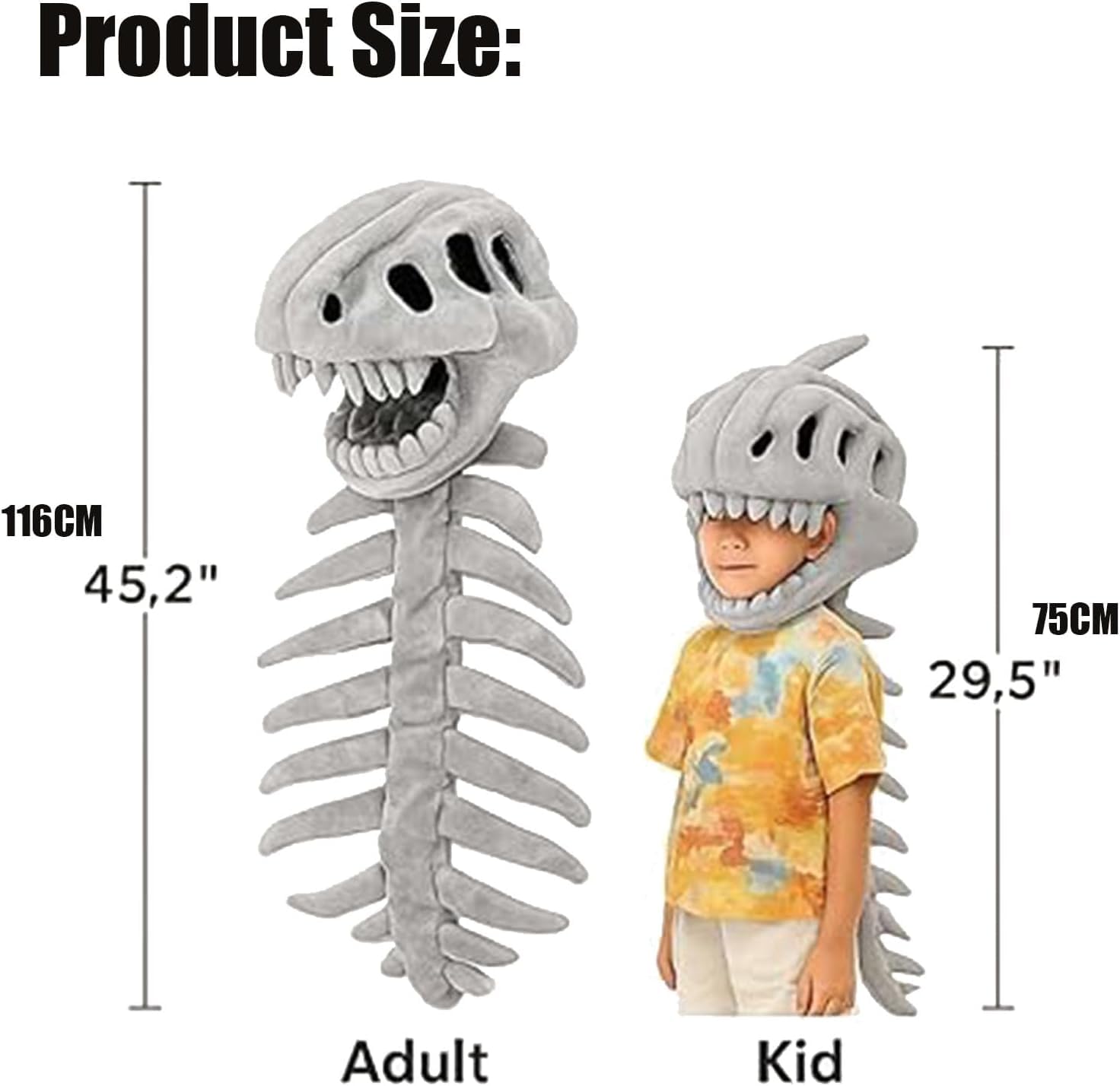 My Cozy Dino Plush Skeleton Hood, Dinosaur Skeleton Costume, Wearable Dinosaur Skeleton Plush for Halloween, Cosplay — view 2