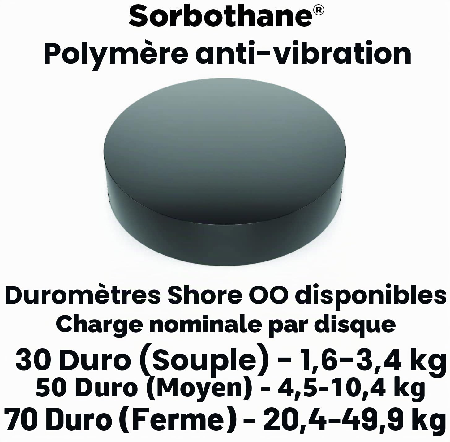 Isoler Il : Sorbothane Vibration Isolation circulaire Disc Pad 0,5 Épaisseur 1,5 Dia. 70 Duro – Lot de 4 par d'Isoler IT.