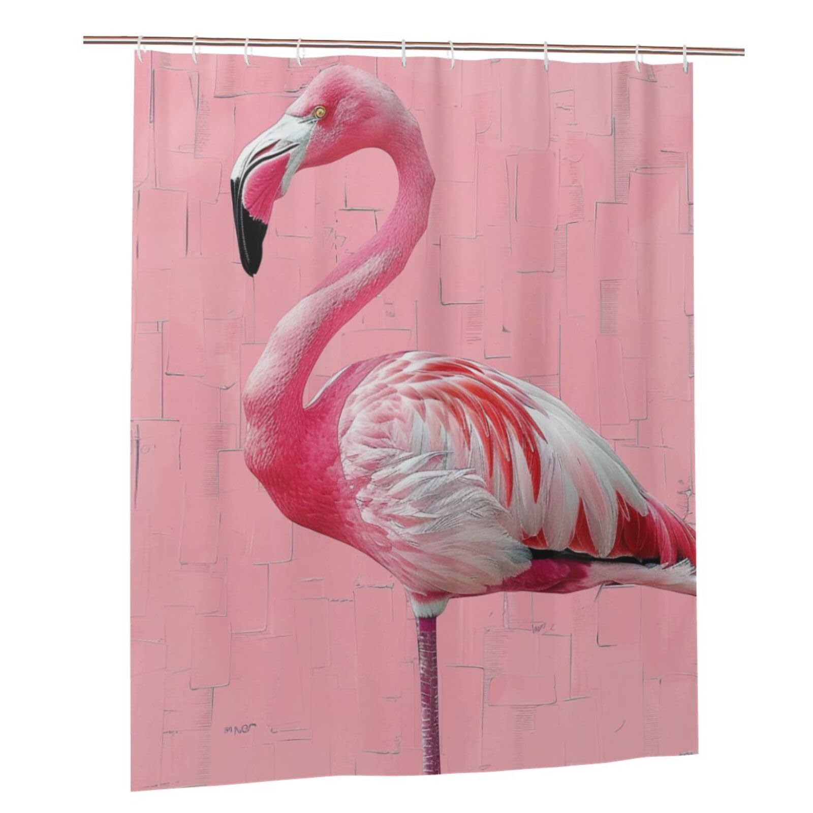 BWWHCCTI Flamingo 1 Printed Shower Curtain With 12 Plastic Hooks Opaque Quick Drying Waterproof Shower Curtains Sets For Bathroom 152x183 Cm