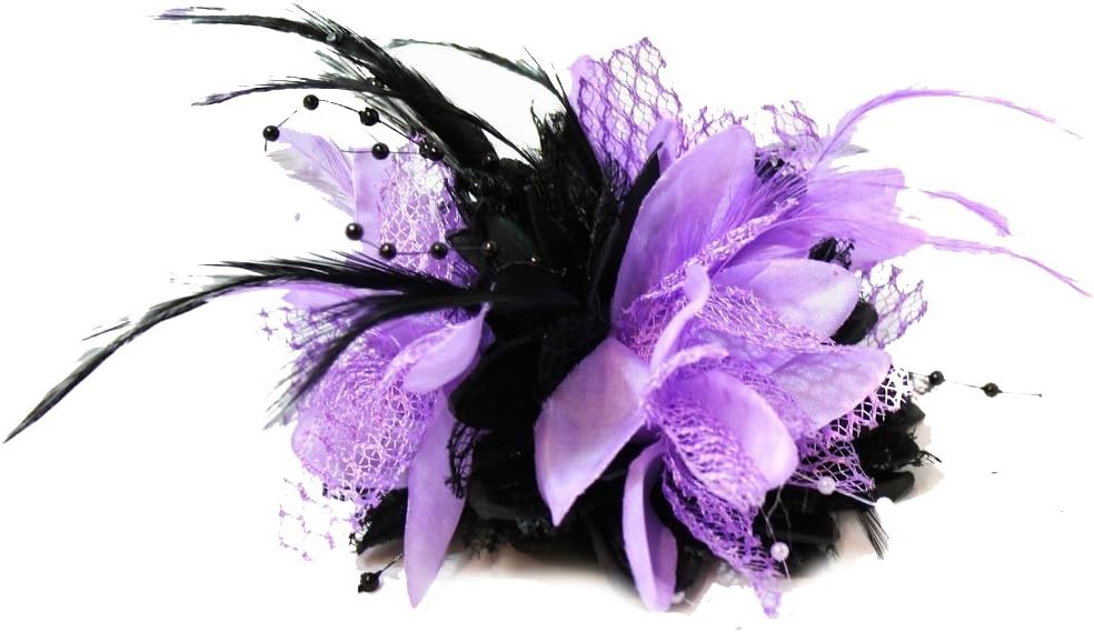 CapriliteLilac Light Purple and Black Fascinator Corsage Flower Petals Feathers Handmade