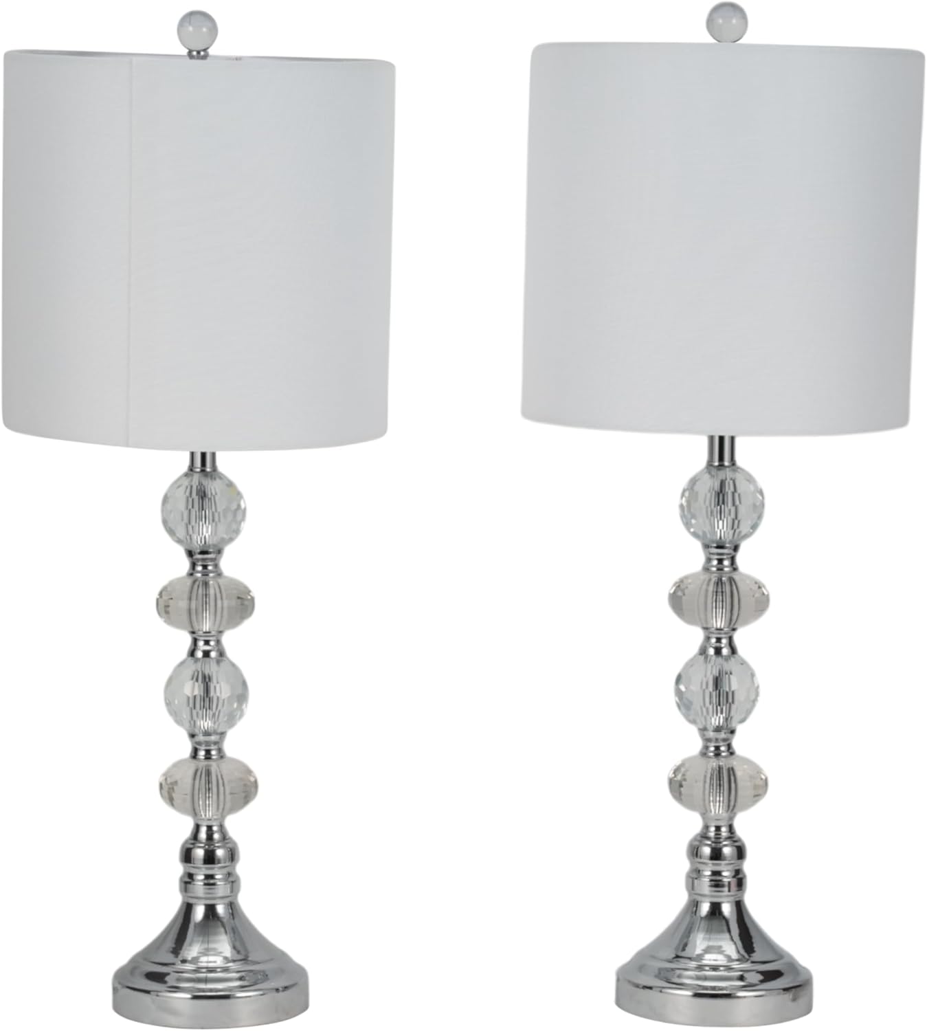 Sagebrook Home Set of 2 Crystal Table Lamps – Silver Metallic Base with White Linen Shade – Modern Glass Accent Lamps for Bedroom, Living Room, Home, Office – 28 Inches