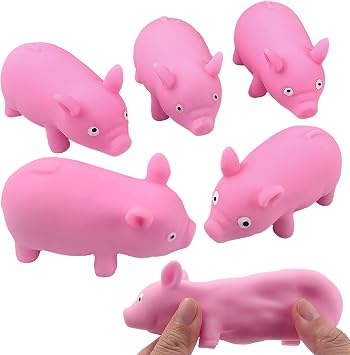 6 Pack Pink Pig Squishy Toys,Large Cute Ultra Soft Kitty Squeeze Fidget Toys for Stress Relief ,Kawaii Squishies Sticky Animal Toys for Adults Kids,Decompression Sensory Balls Toys for Autism