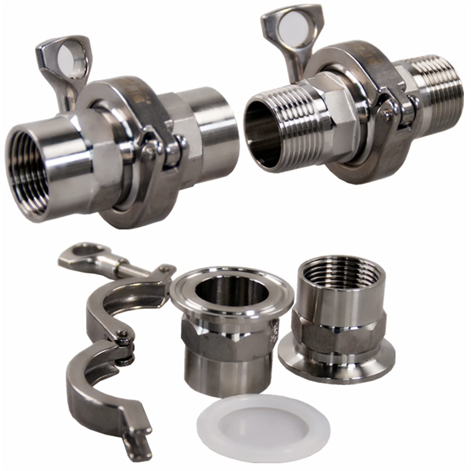 Zawór rurociągowy Zawór 1/2" do 2" Adapter z gwintowaną nasadką zaciskową ze stali nierdzewnej SS304, z uszczelką silikonową Złączki rurowe Łatwy w użyciu zawór, kolor: gwint wewnętrzny, rozmiar: DN32