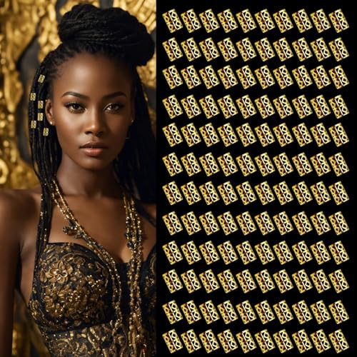 120 piezas de joyería para trenzas, accesorios metálicos dorados para dreadlocks, anillos, puños y clips para decoración de cabello miniatura 1