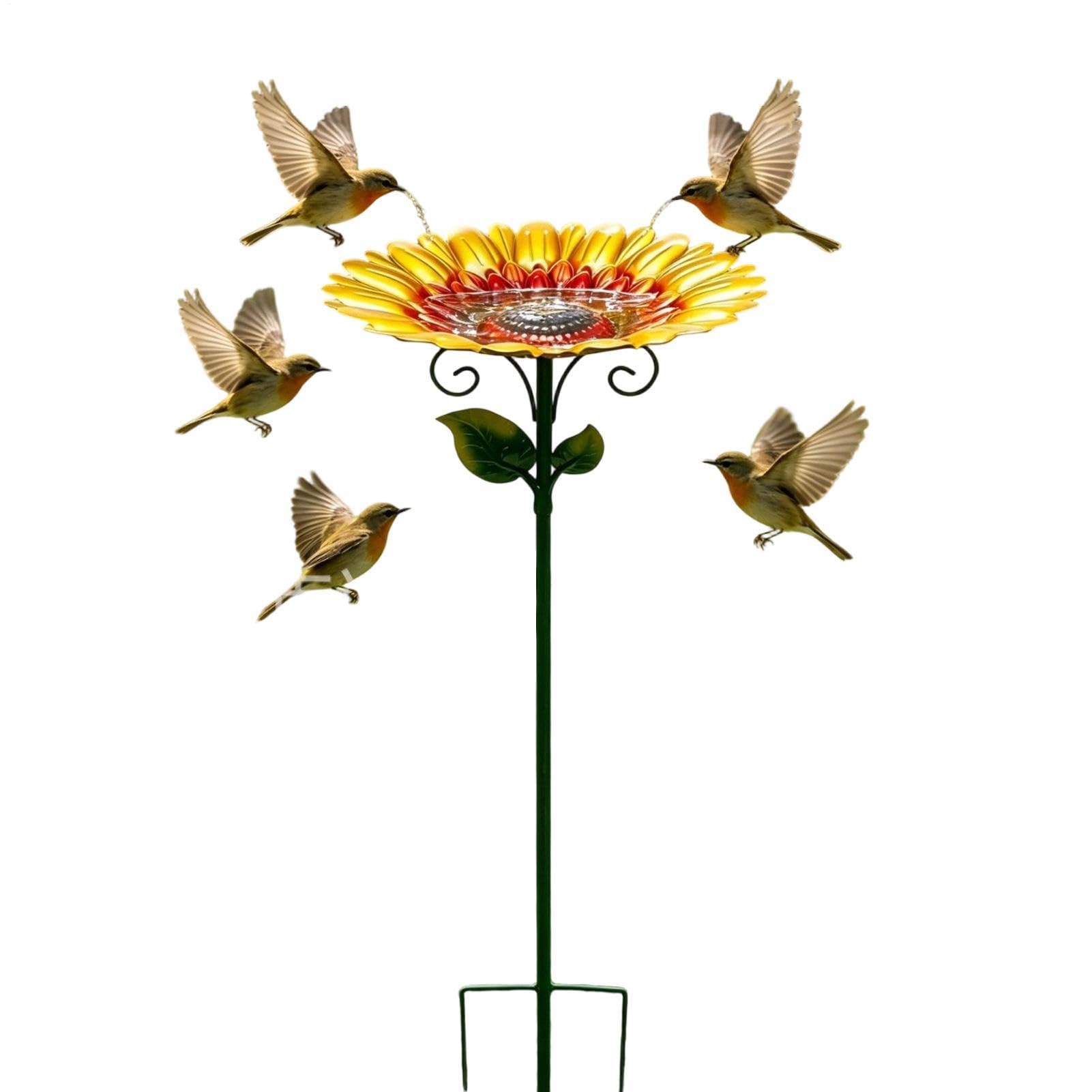 Evita un jardín apagado con este baño para pájaros de girasol para hidratación y adorno de césped