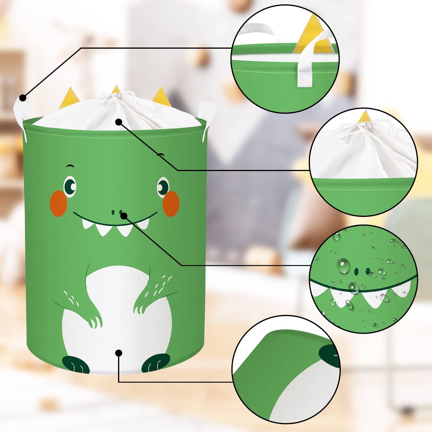 Cesta Plegable Para Ropa O Juguetes - Diseño Dinosaurios, 36L, Verde