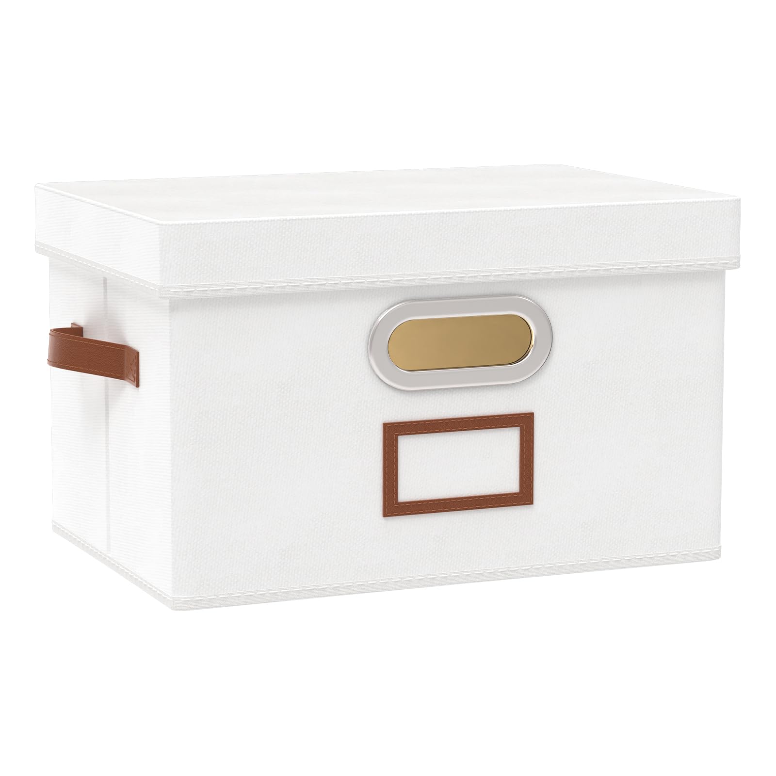 OUTBROS Cajas de almacenamiento plegables, cestas de almacenaje para estantes, Contenedores con tapas de organizadora, cubos caixas decorativa de 33 x 23 x 20 cm, Blanco