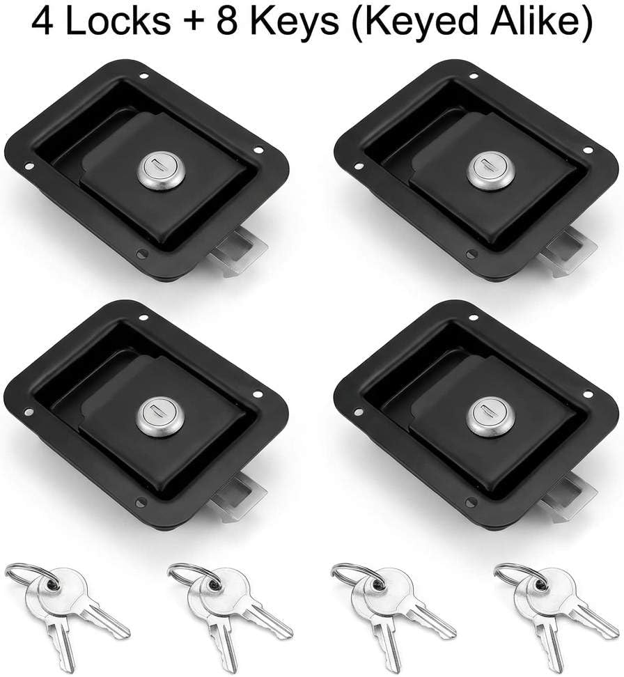 QWORK Flush Mount Trailer Door Lock 4 Pack, Keyed Alike Stainless Latches with Keys for Trailer, RV & Toolbox