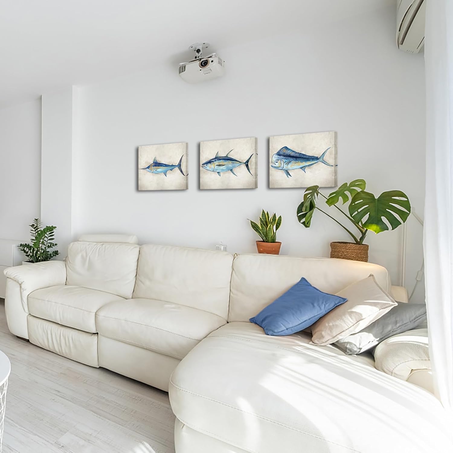 KREATIVE ARTS Canvas Set of 3 Marlin Blue, Mahi, Yellowfin Tuna | Realism Marine Life Animals Nautical Canvas Painting Prints | Sealife Art Decor for Living Room, Bedroom, Office Each 12x16''