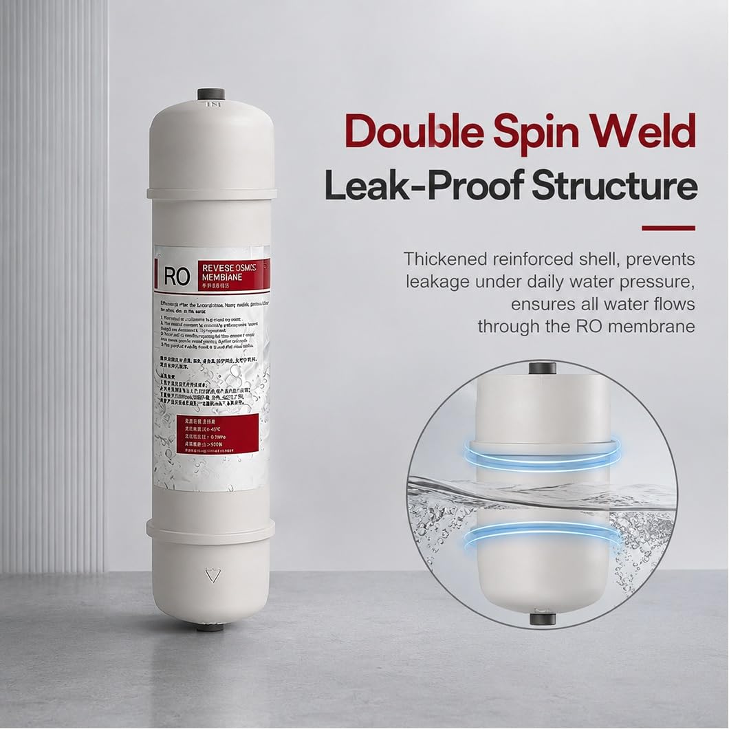 Confezione da 3 Membrane RO Ispessite 10,7" X 2,4", 0,0001 Μm, Innesto Rapido da 1/4", Adatte per Acqua di Tutta La Casa E Sistemi di Prefiltrazione A Osmosi Inversa