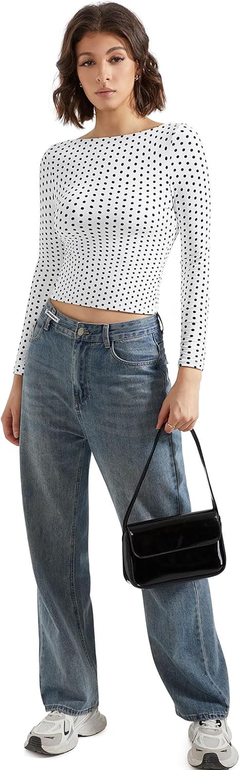 SUUKSESS Women Crew Neck Long Sleeve T Shirts Double Lined Tight Fitted Crop Top - Image 5