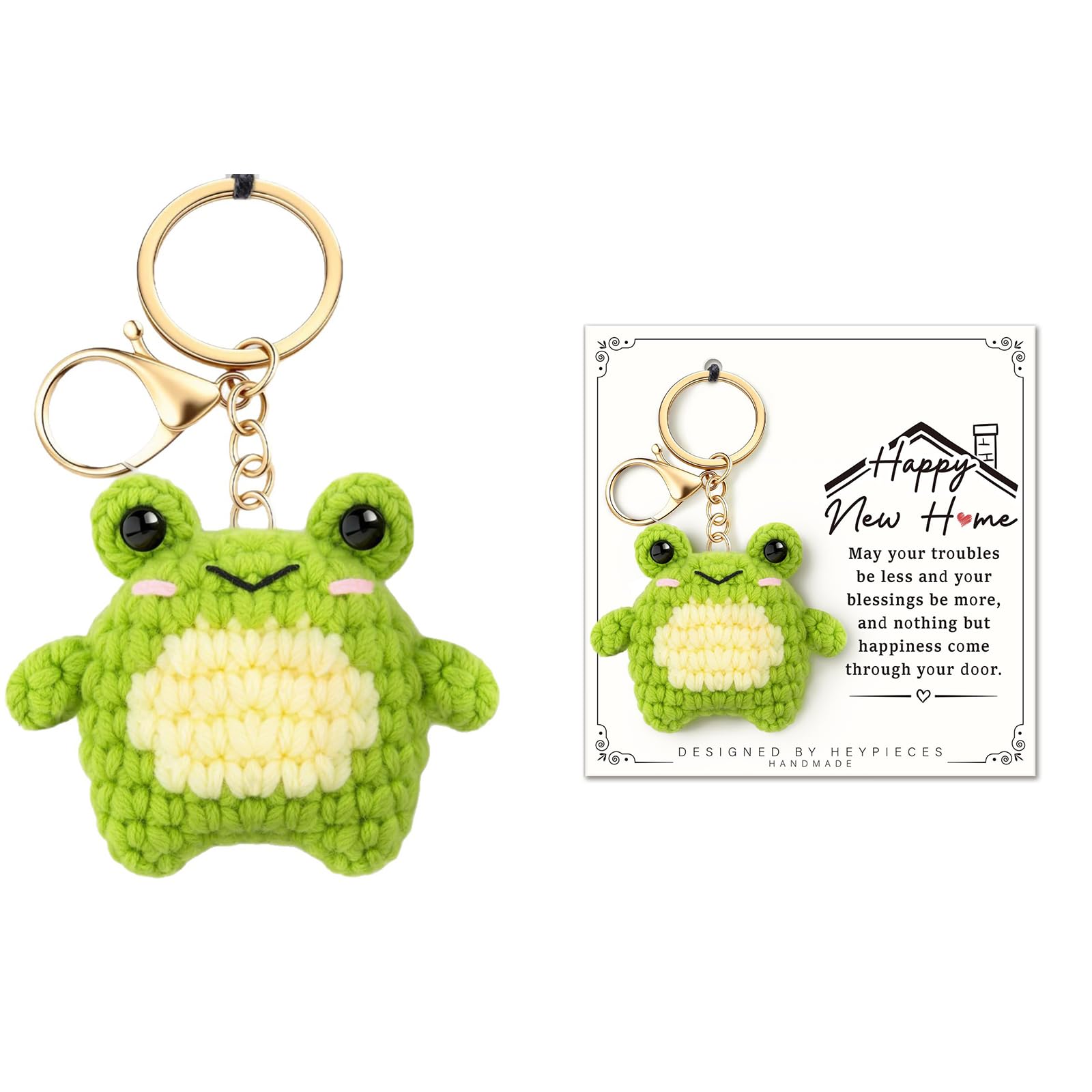 CEEGEWW Cute Frog Crocheted Keychain for Women Girls,Frog Gifts with Golden Lobster Button,Handmade Rog Keychain Includes a Greeting Card,New Home Gifts for Birthday Sister Friends Coworker