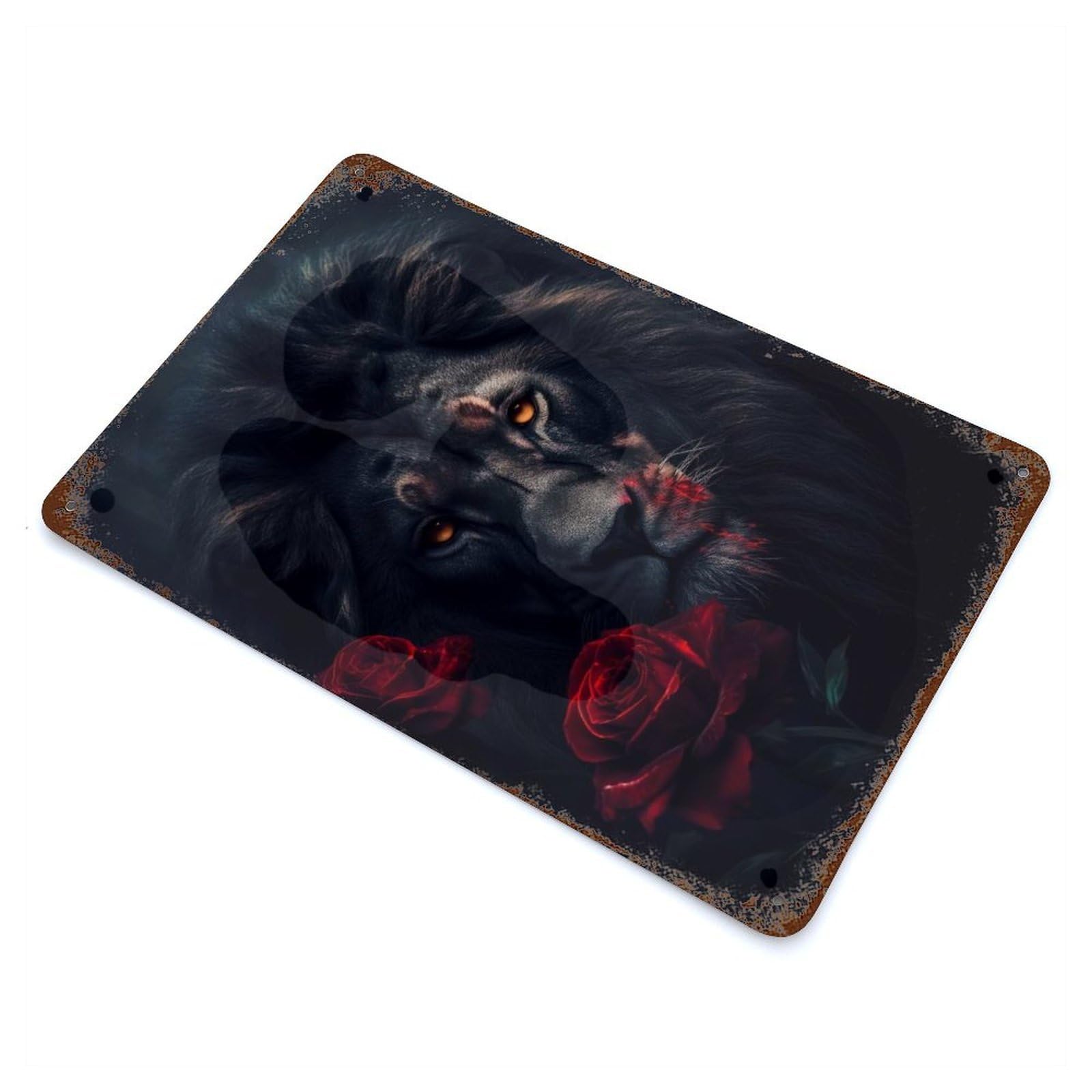 The Black Lion Vintage Wall Sign 11.8"x7.9", Rust Effect Metal Decor for Bistro, Counter And Cafe Decor