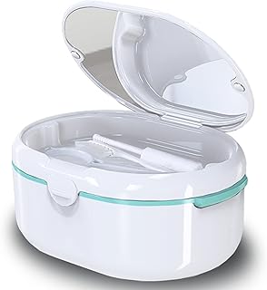 Dentures Case, Denture Cup Denture Bath Box Double Layer Dry and Wet Separation Portable False Teeth Container, Denture Cups for Soaking Dentures for Cleaning Household Office Travel(White)