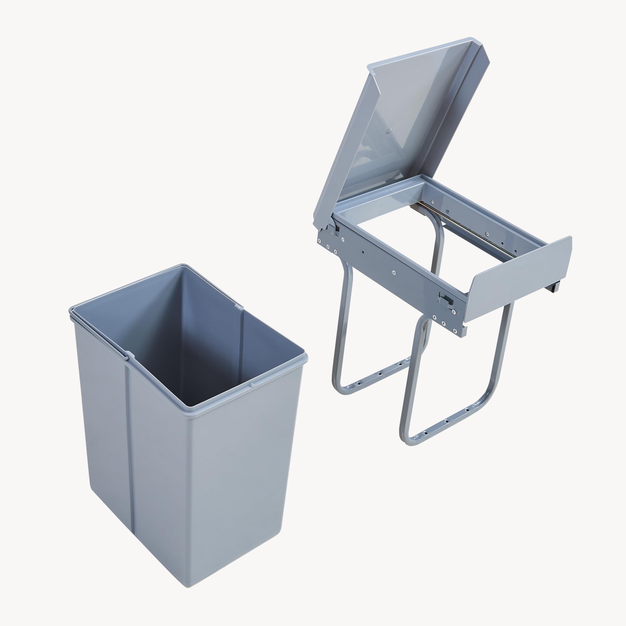 Poubelle Encastrable sur Rails Coulissants Tri Sélectif Sous Évier 1 x 20L Gris Acier Plastique 34 x 26 x 42 cm
