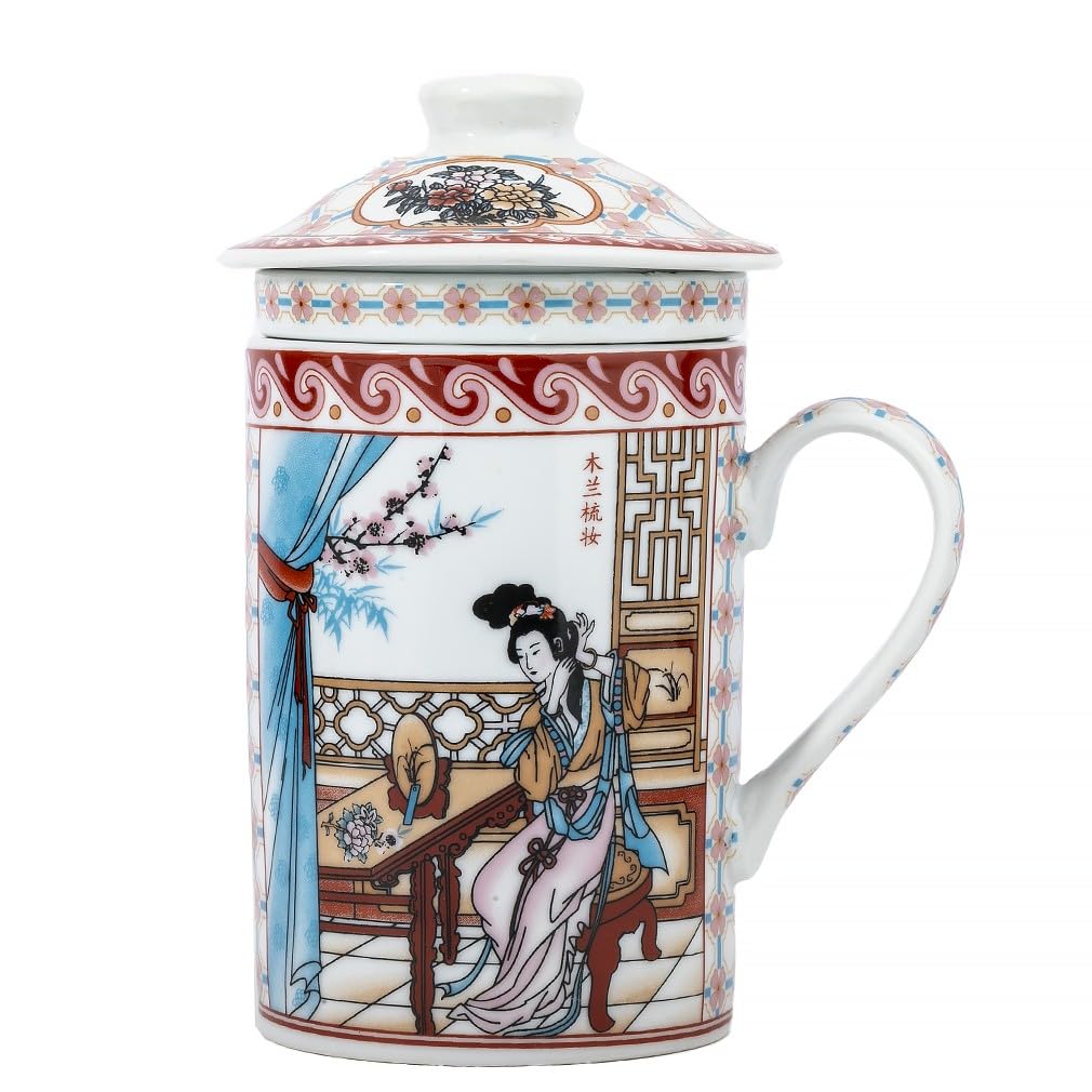 lachineuse - Tea Cup Infusion - Cherry Blossom Motif - Princess and Cherry Trees - Porcelain - Multi-Coloured - Height 14.5 cm - Asian Gift Idea