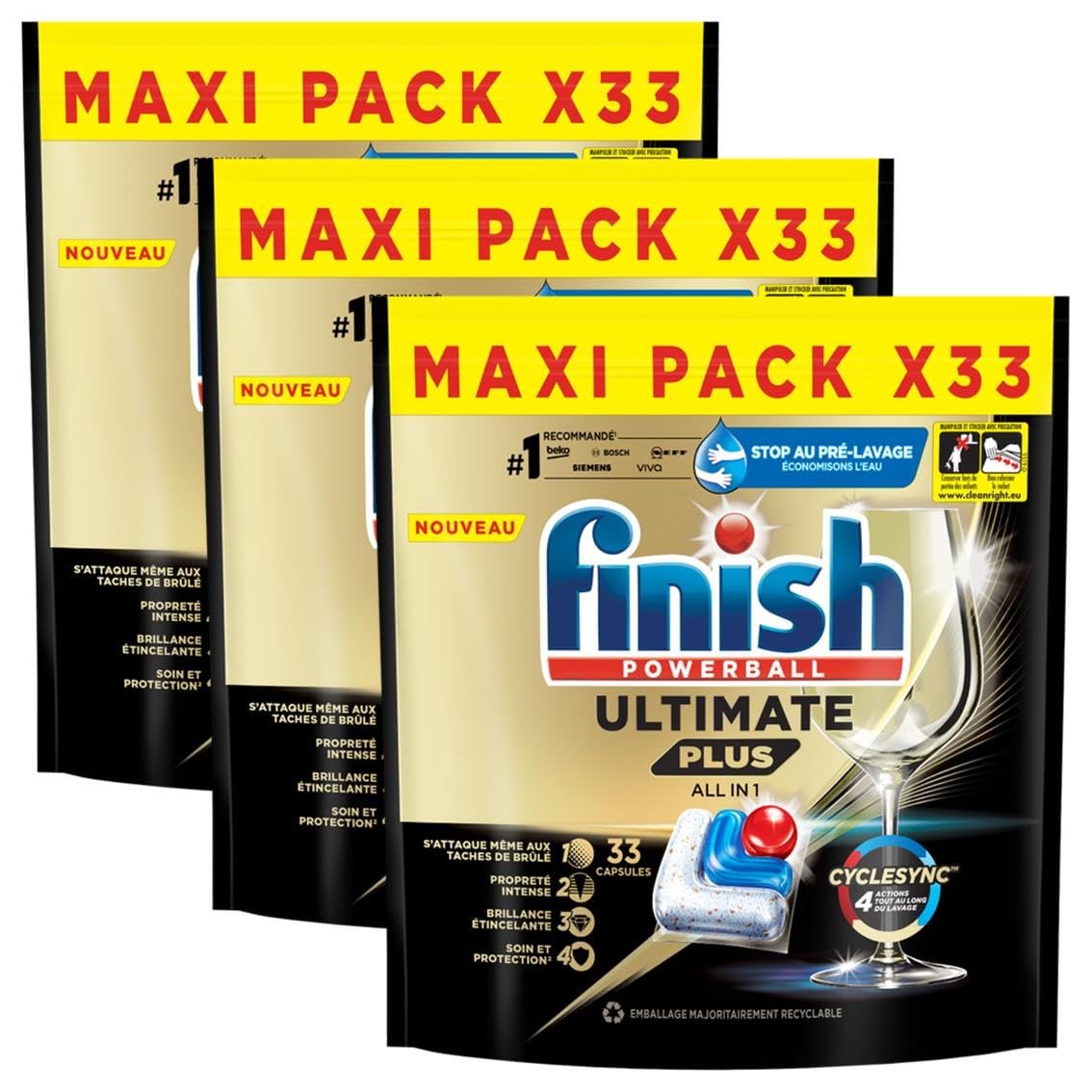 Finish Capsule lavabili in lavastoviglie, 3 confezioni da 33 capsule