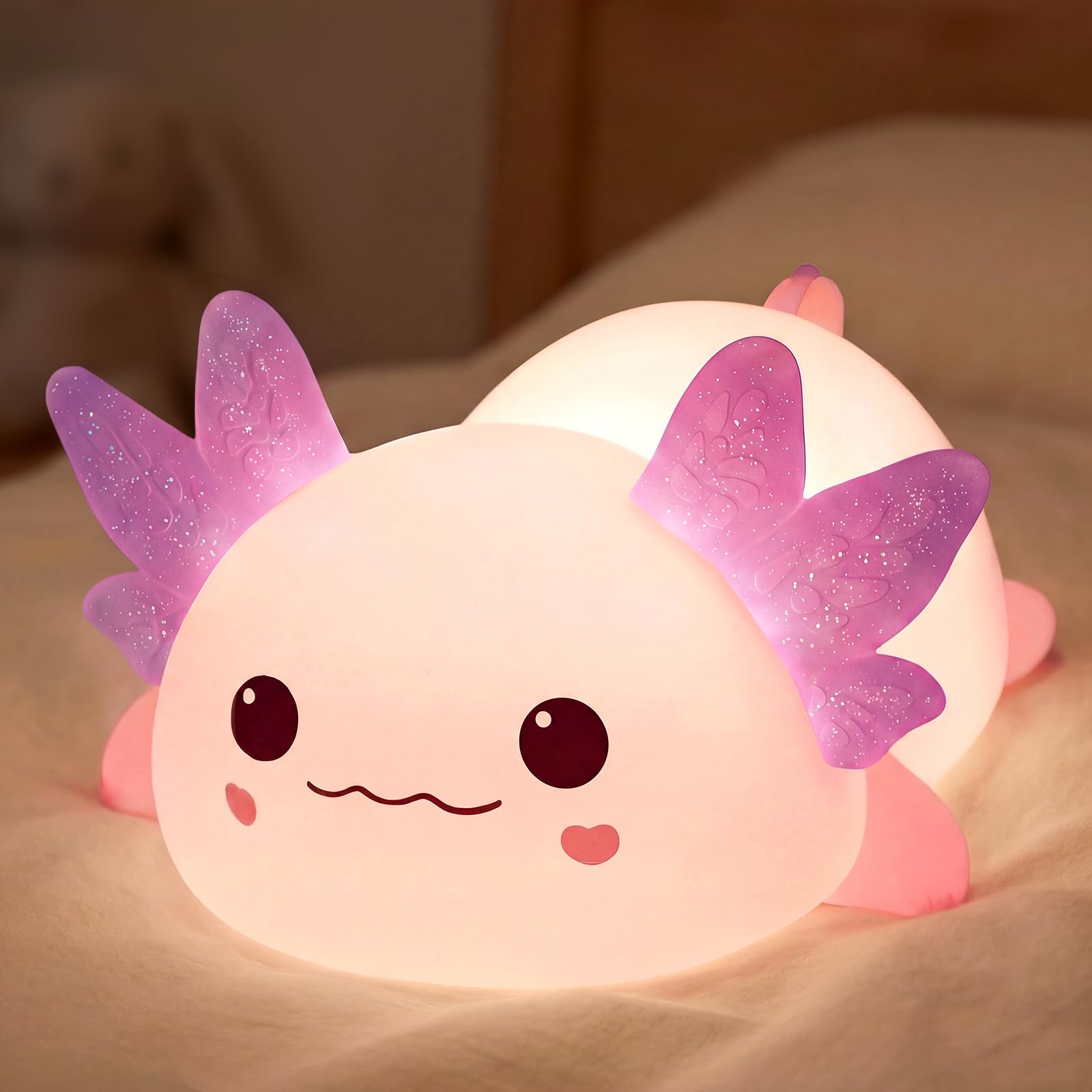 Mewaii Axolotl Nachtlicht Kinder, Stilllicht Dimmbar Axolotl Lampe, Silikon Nachtlicht Baby mit 4 Weißrauschen, Aufladbar Nachttischlampe mit 30 Minuten Timer, Geschenk für Baby Mädchen,Zimmer Deko