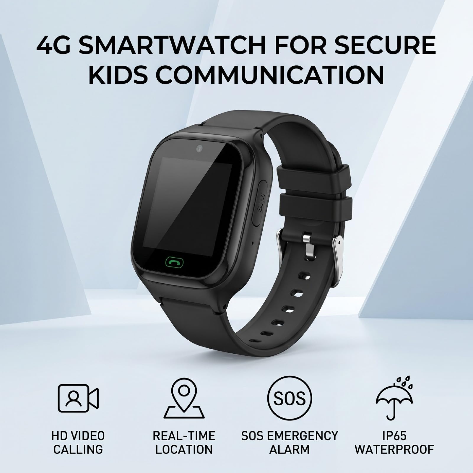 Reloj de Teléfono para Niños 4G Smartwatch con Alarma SOS y Cámara para Niños Diseño Impermeable de 1,44 Pulgadas (Black)