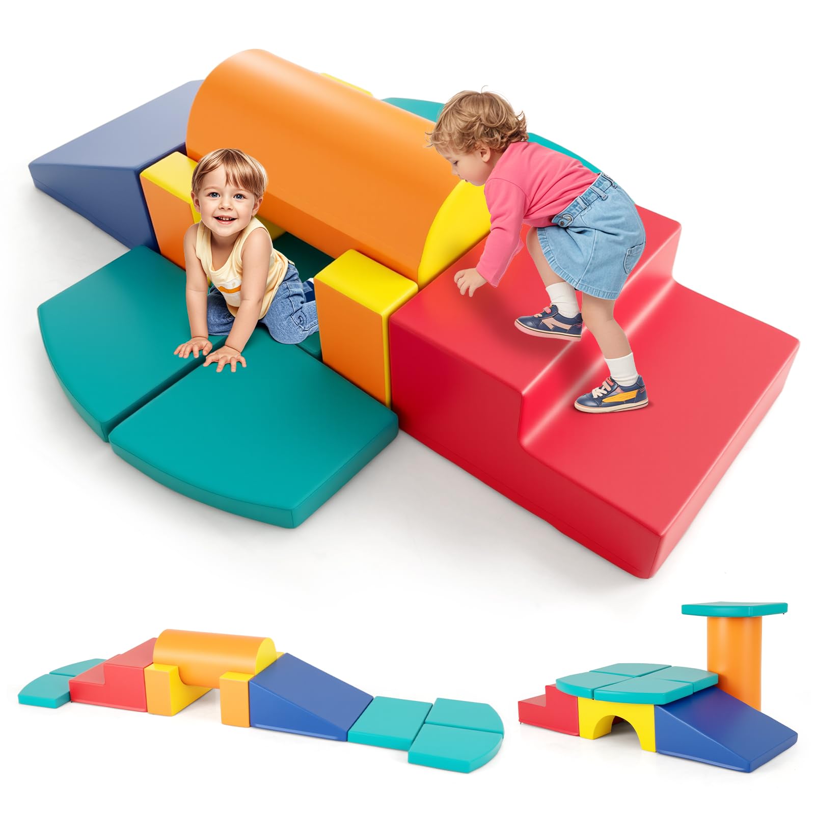 COSTWAY Toddler Climb and Crawl Foam Play Set, 10 Piece Educational Soft Climbing Blocks, Baby Soft Play Equipment for Climbing, Sliding, Crawling — image 1
