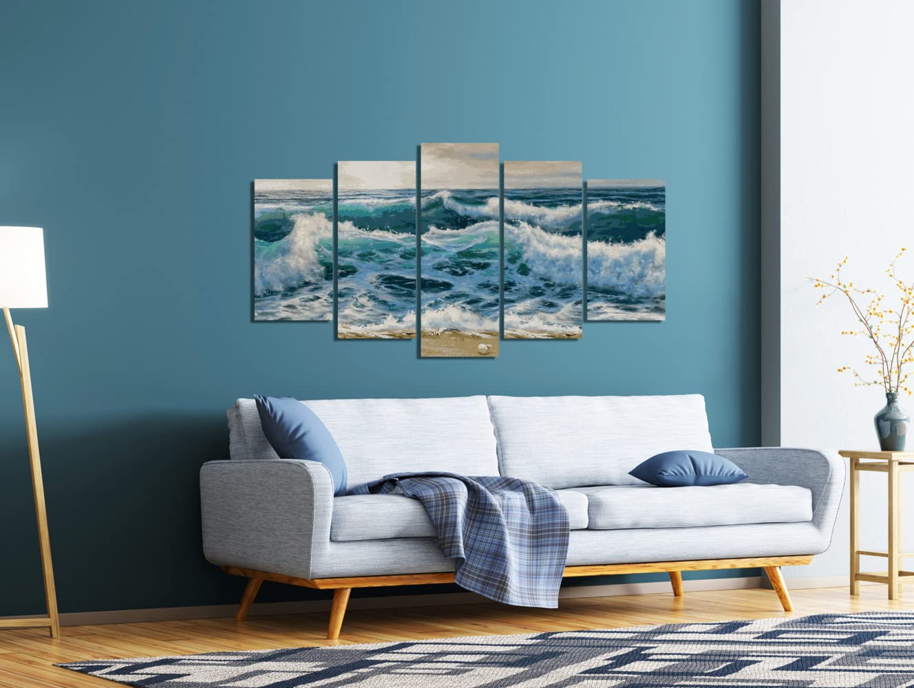 Schipper 609450865 Malen nach Zahlen - Stürmische See - Bilder malen für Erwachsene, inklusive Pinsel und Acrylfarben, 5 Bilder, Meisterklasse Polyptychon, Profi, Edition, 132 x 72 cm