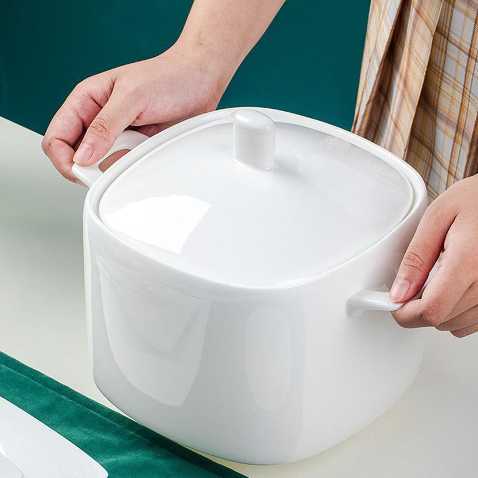 Große Keramik-Suppenterrine, Weiße Porzellan-Suppen-Servierschüssel Mit Deckel Und Schöpfkelle-Set, Bone China-Schüssel For Die Dekoration Im Restaurant, Zu Hause, In Der Küche, Mikrowellen