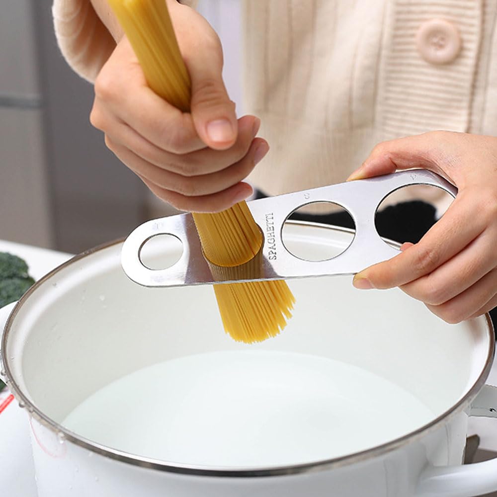 LATRAT 3 cucharas de espaguetis de acero inoxidable con 4 agujeros de medición, herramientas de cocina