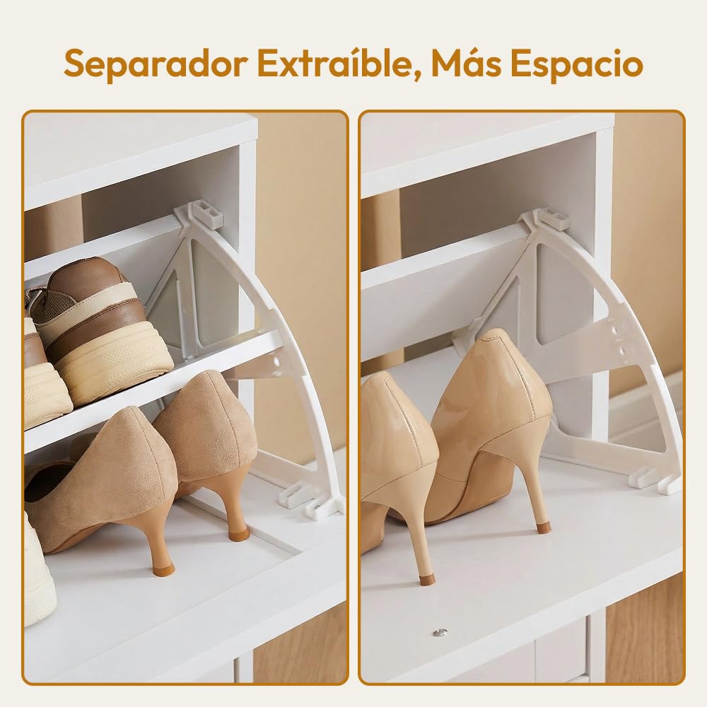 CASABEL Zapatero 4 Abatibles, Frentes con Motivo de Cruz, Blanco, Diseño Funcional, Gran Capacidad 24 Pares, Mueble de Almacenaje para Entrada, Pasillo o Salón, 114x24x96 cm