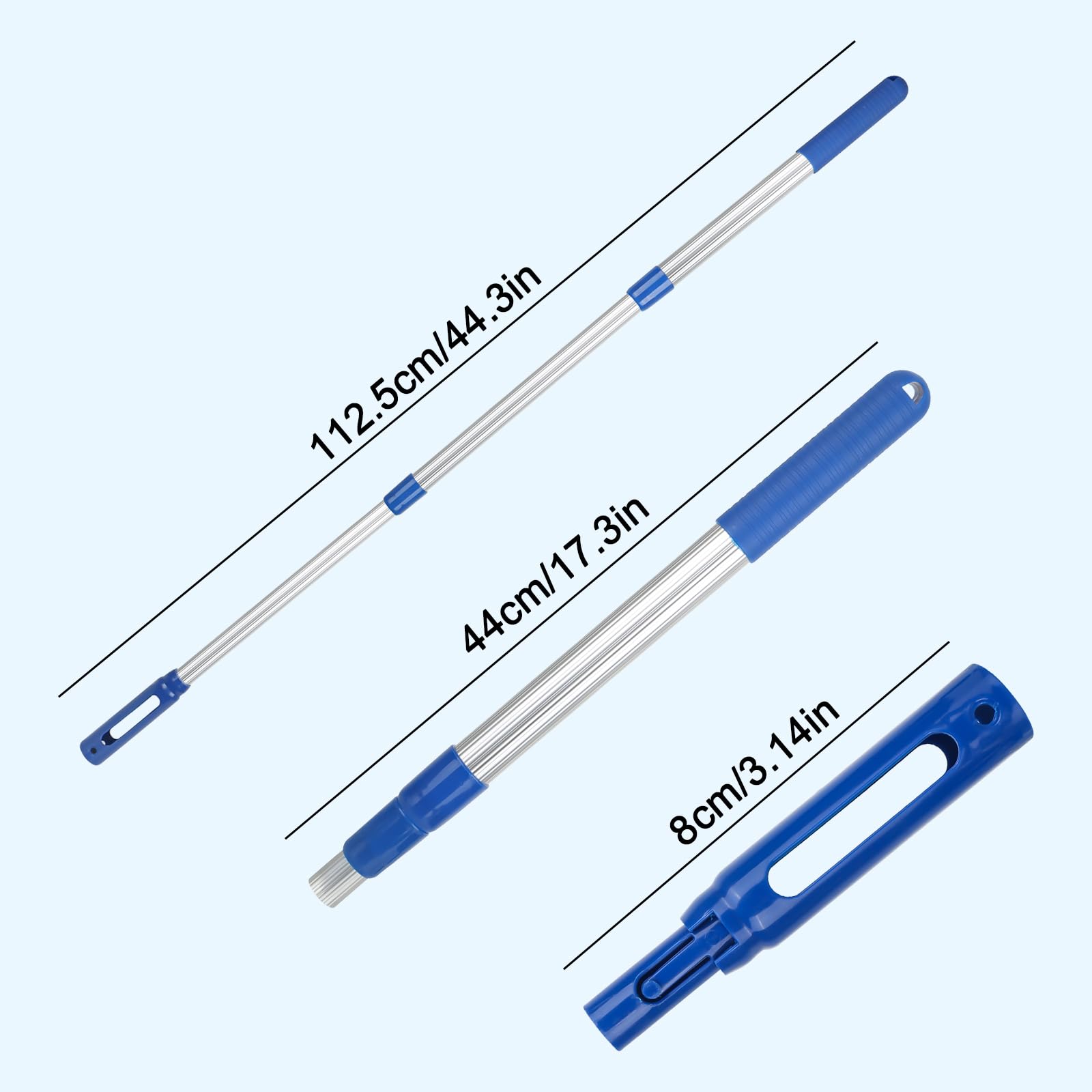 Barre télescopique en aluminium pour piscine 1,1 m 3 pièces argenté
