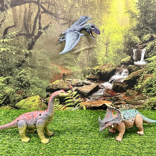 EKU Dinosaur Toys Wing Flapping Pterodactyl Toy Eudimorphodon, Head Moves Attack Brachiosaurus Styracosaurus Realistic Dino Action Figures for Kids...