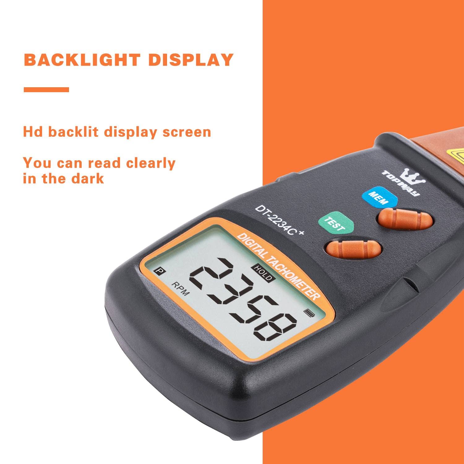 TOPWAY Tachimetro Digitale, DT-2234C + Contagiri Digitale Tester Senza Contatto con LCD Display, Raggio di Misurazione 2,5-99.999 RPM, per Veicoli Ruote Ventole