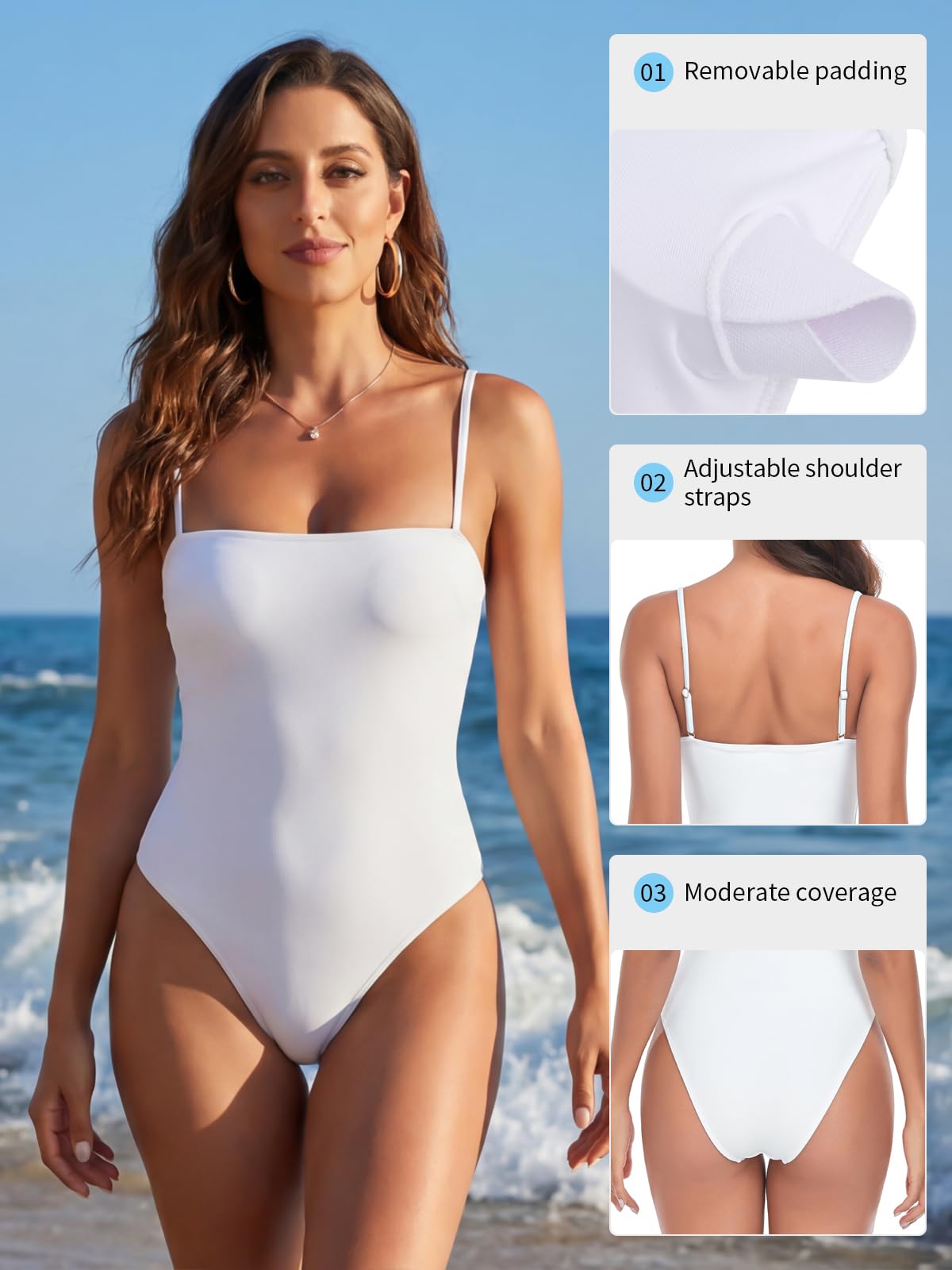 Ocean Blues Costume intero da donna con design retrò, sgambatura alta, stile cheeky fit, per spiaggia e piscina