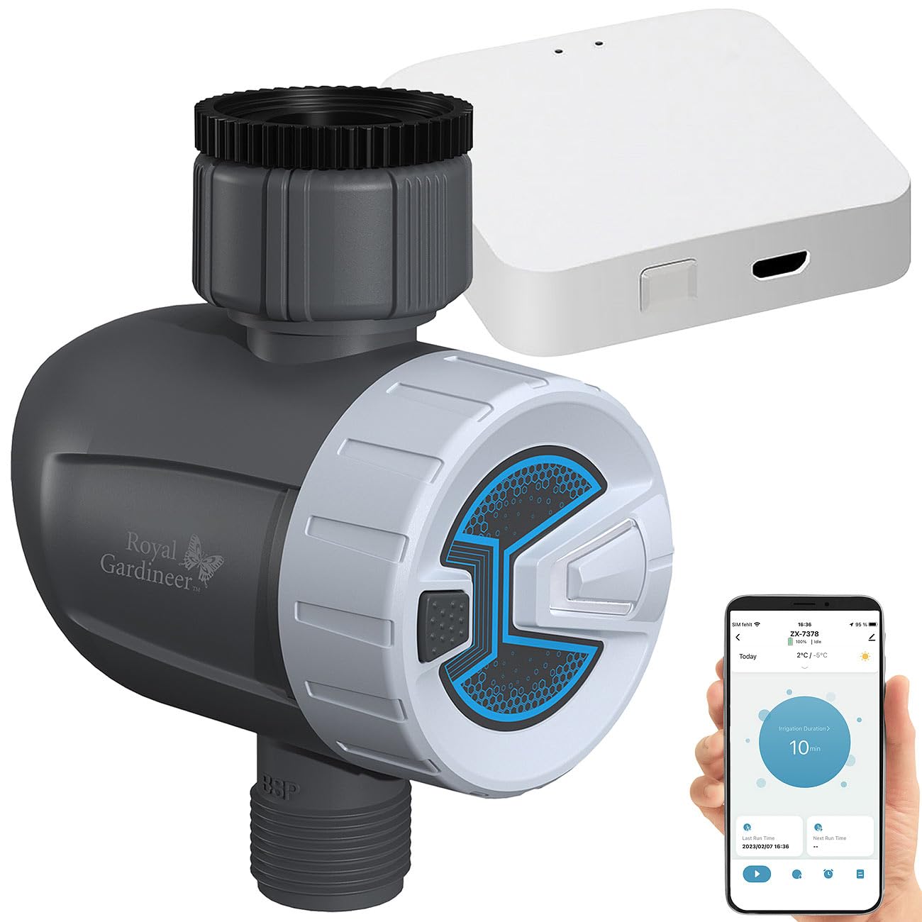 Royal Gardineer Valvola Wi-Fi: Programmabile in Modo Intelligente Computer per irrigazione, con Gateway WLAN, Bluetooth 5, App Gratuita ELESION (centralina di irrigazione con Bluetooth)
