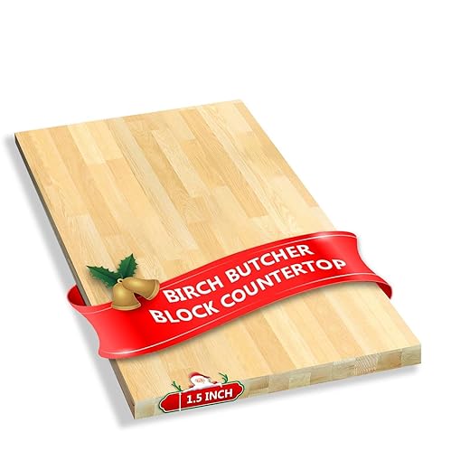 Butcher Block Countertop, Solid Wood Table Top - 3ft Unfinished Birch Work Bench Top Cut to Size for DIY Desktop/Washer Counter/Office Desk/Kitchen Island/Living and Dining Room Tables 36x25x1.5 in
