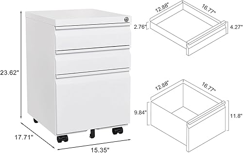 Miniatura 3 de SoarFlash Archivador de 3 cajones con cerradura, archivador de metal rodante para oficina en casa, debajo del escritorio, archivador móvil con