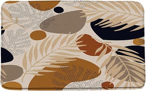 Tapete de baño de hojas abstractas tapete de bienvenida marrón y caqui de mediados de siglo tapete de bienvenida antideslizante y absorbente tapete