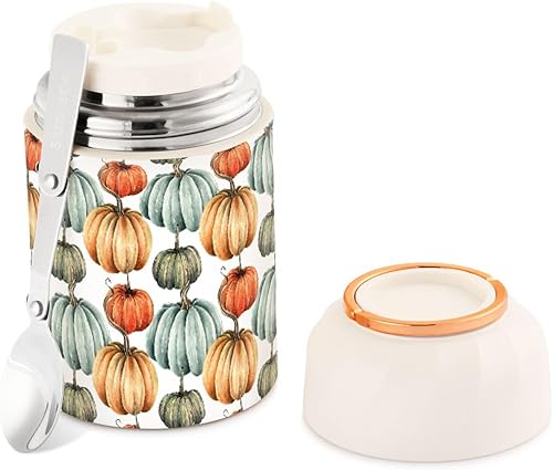 Fall Pumpkins Food Jar with Spoon Stainless Steel Vacuum Insulated Food Container 17 oz Soup Thermos for Adults