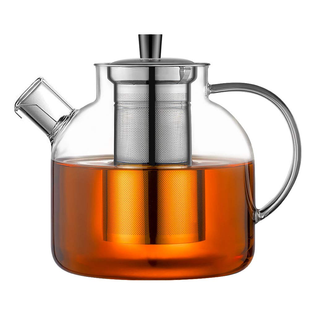 1500ml50oz glass teapot with removable infuser ehugos stovetop safe large tea pot blooming and loose leaf hand crafted kettle for women and adult with stainless infuser