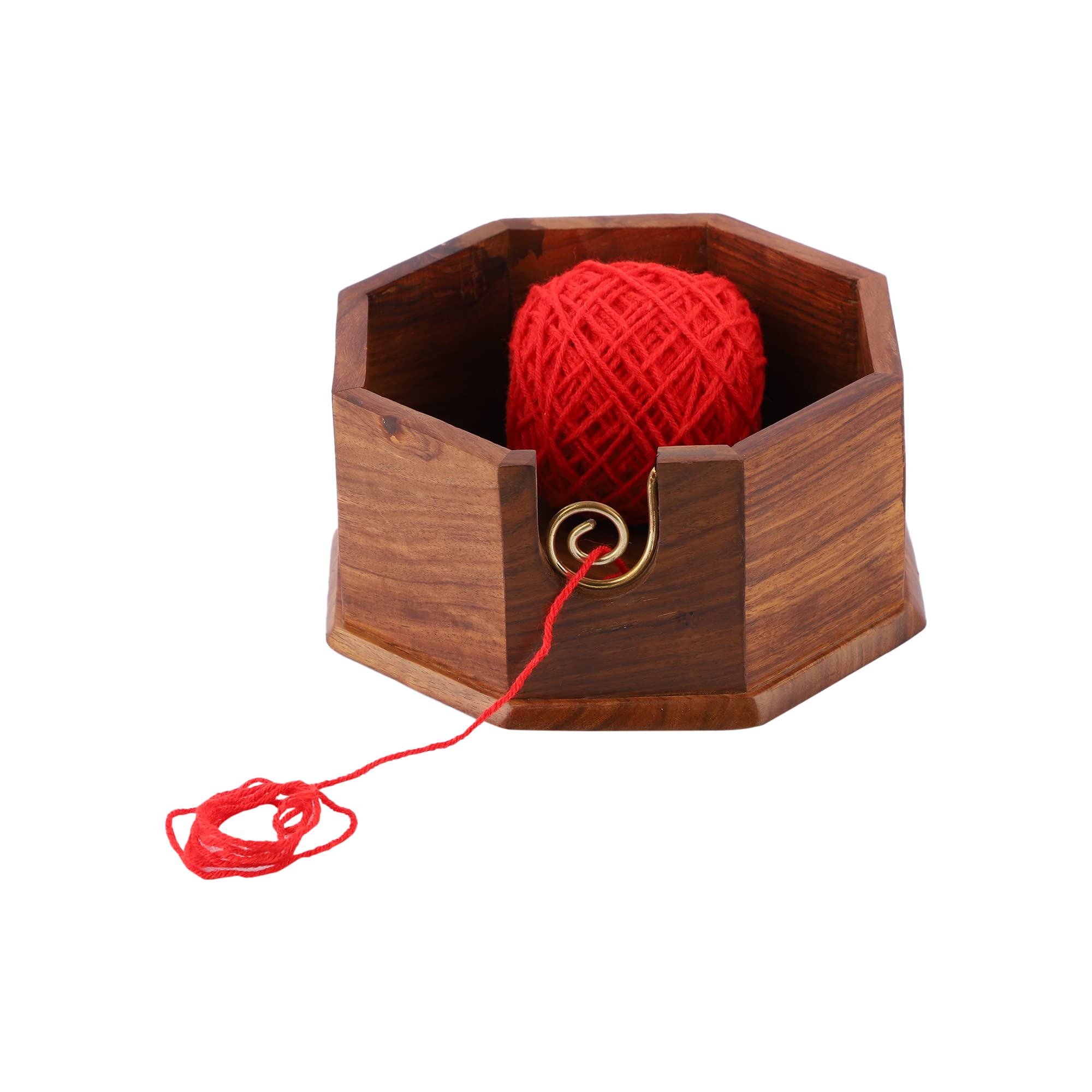 Galaxy Indiacraft Wooden Yarn Storage Bowl with 100% Smooth Threading (Octa Smooth Special), Brown