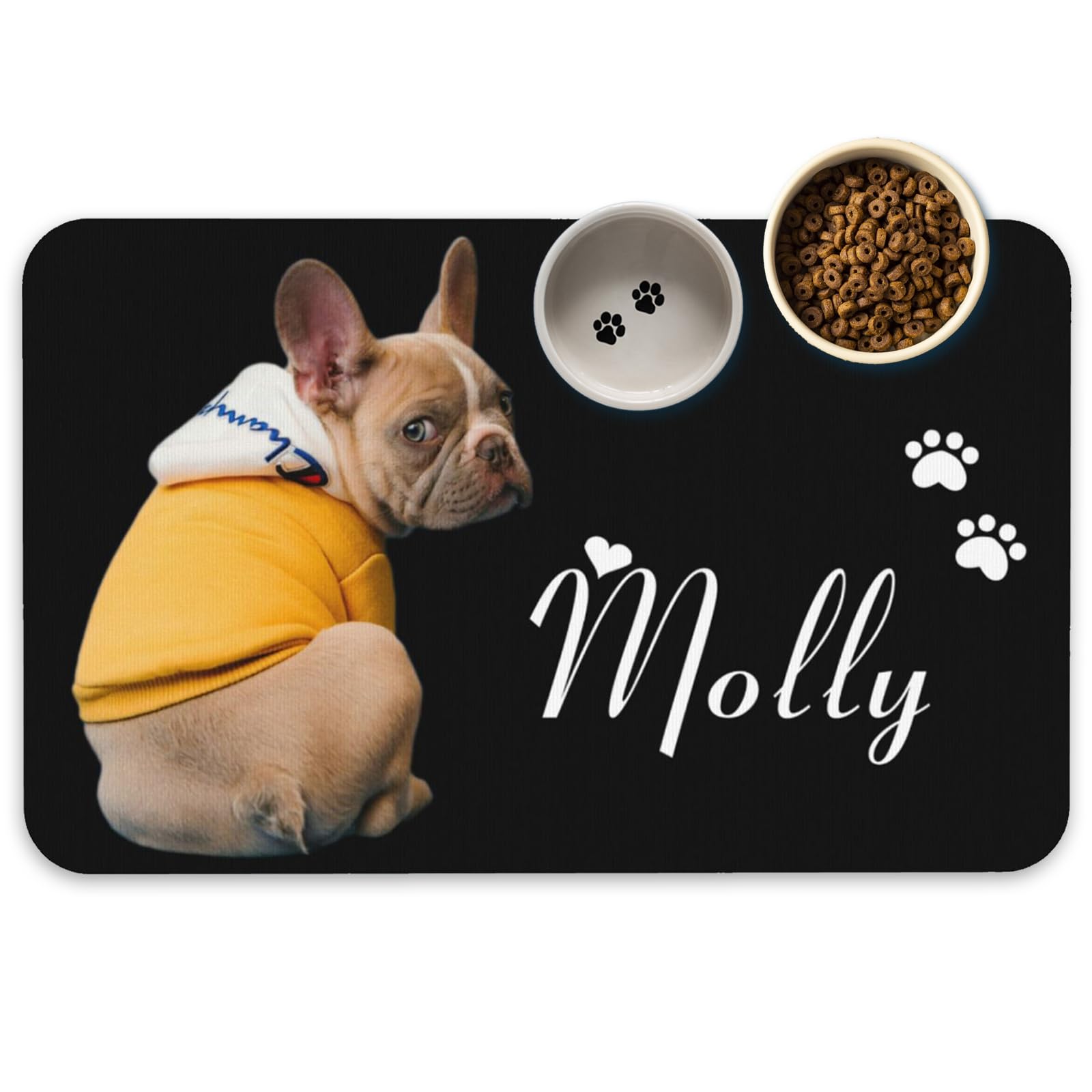 Naispanda Personalized Cat Bowl Mat Dog Food Bowl Mat Pet Feeding Mat Custom Pet Placemats for Food and Water Cat Eating Mat Anti-slip for Floors Waterproof