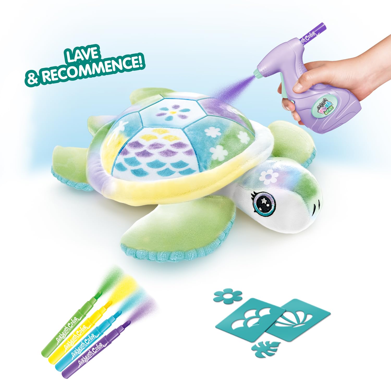 Canal Toys Airbrush Nature Żółw Dostosowywany - Pluszowa sztuka w sprayu z flamastrami i szablonami-certyfikaty FSC i GRS-od 6 lat 280-kanałowe zabawki, OFG 280