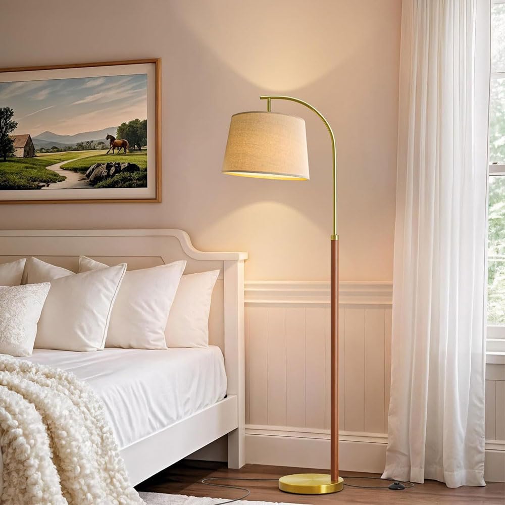 Lampa podłogowa z funkcją ściemniania, wysoka lampa stojąca z beżowym kloszem i ciężką podstawą, 3 temperatury barwowe, idealna do sypialni, biura, kącika do czytania, dekoracja przedszkola